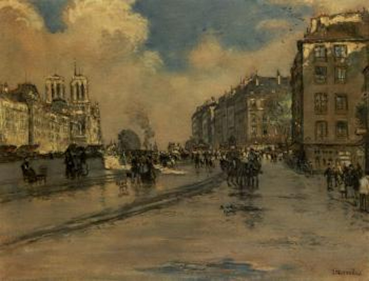 Quai des Grands Augustins with Notre Dame beyond by Jean Francois Raffaelli