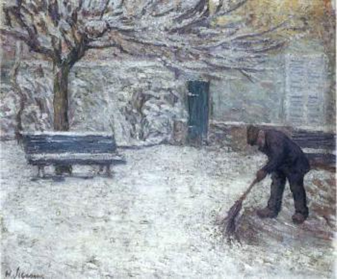 Homme balayant la neige dans une cour by Henri Lebasque