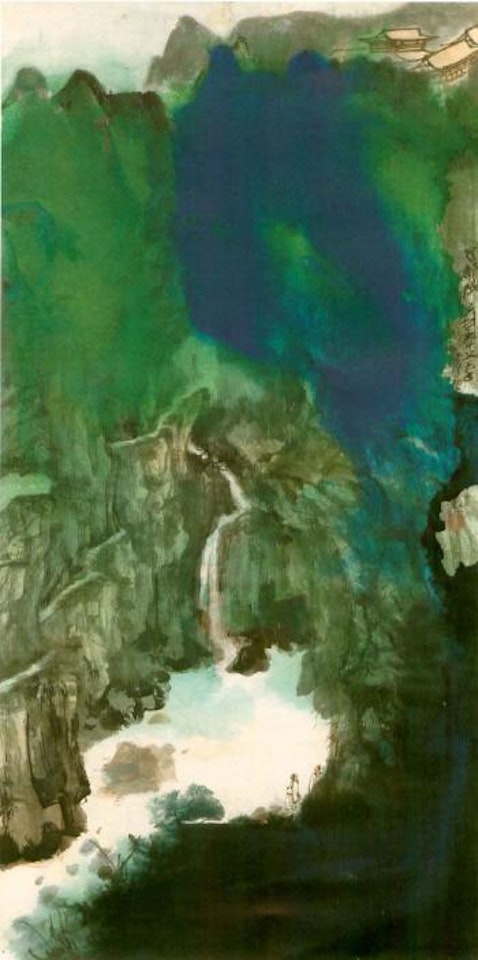 Viewing the waterfall by Zhang Daqian