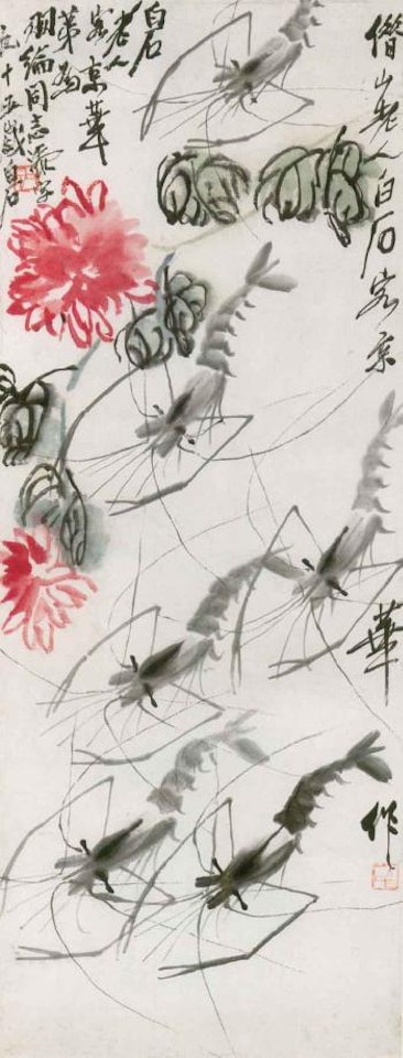 Chrysanthemum and shrimps by Qi Baishi