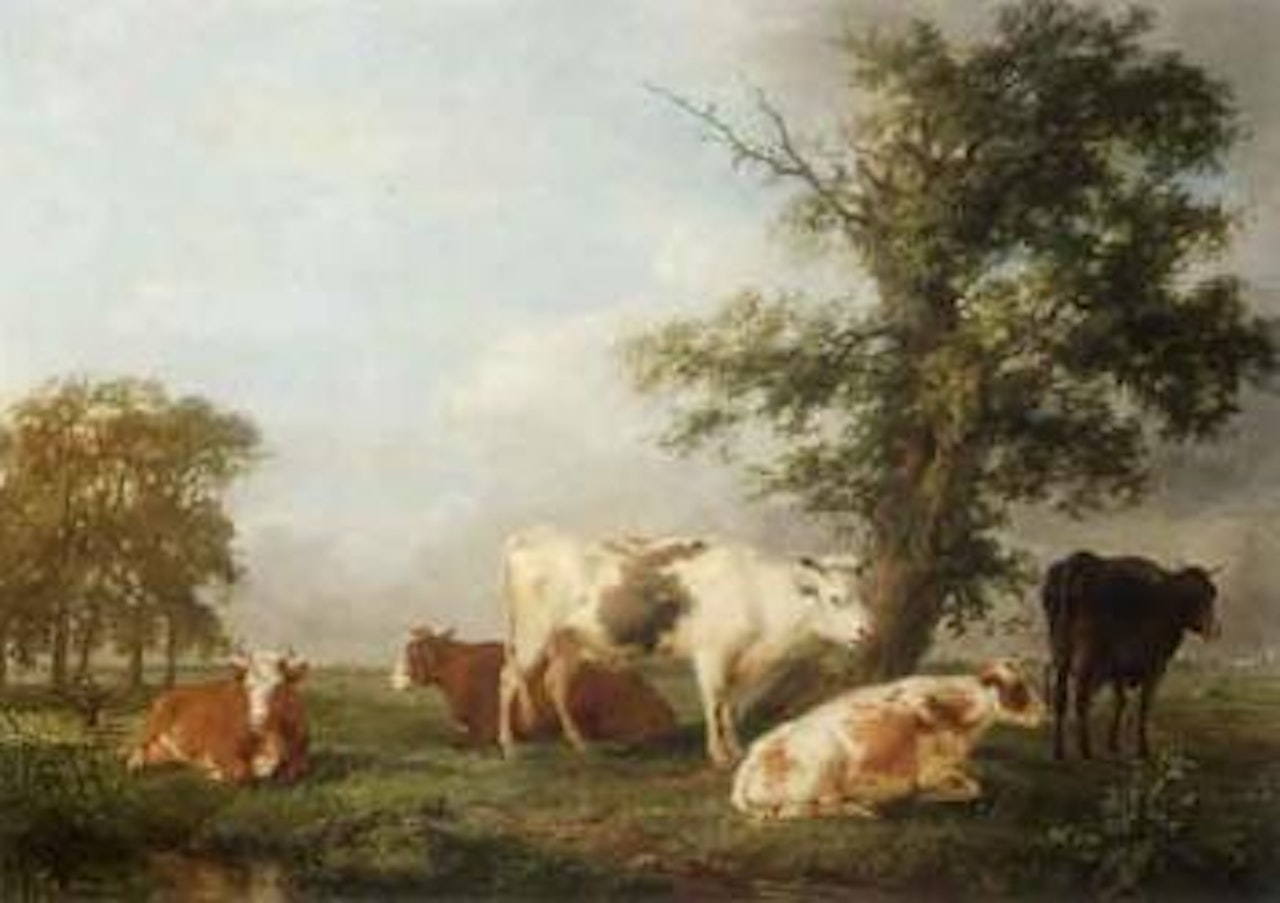Cattle in meadow by Eugène Joseph Verboeckhoven