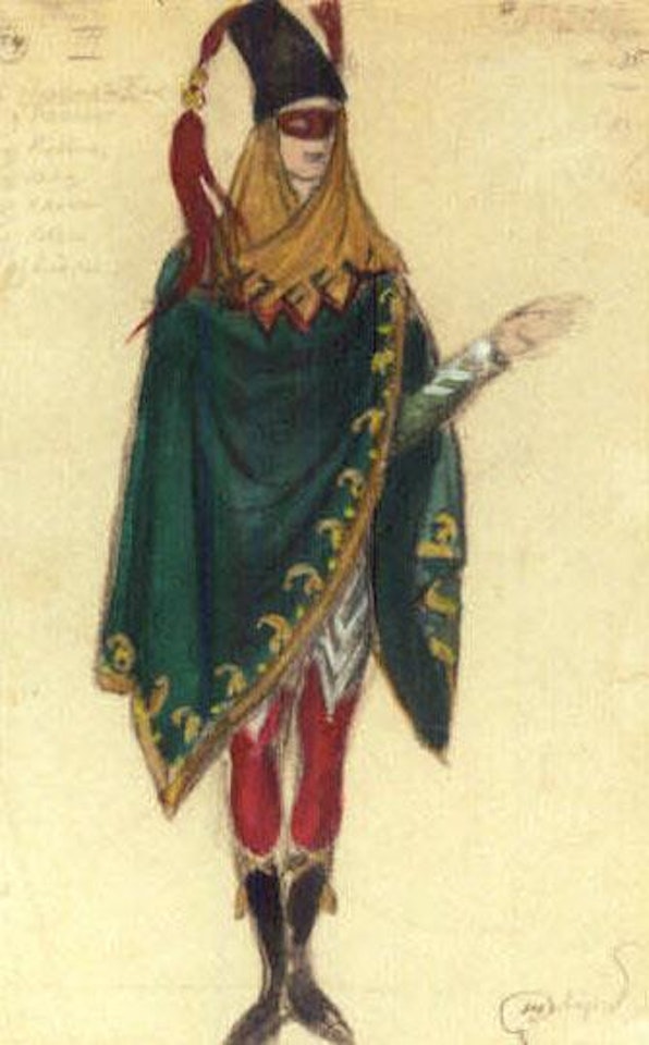 Costume designs for Mam-zelle Angot and a hussar in masked Ball by Mstislav Valerianovich Dobuzhinsky