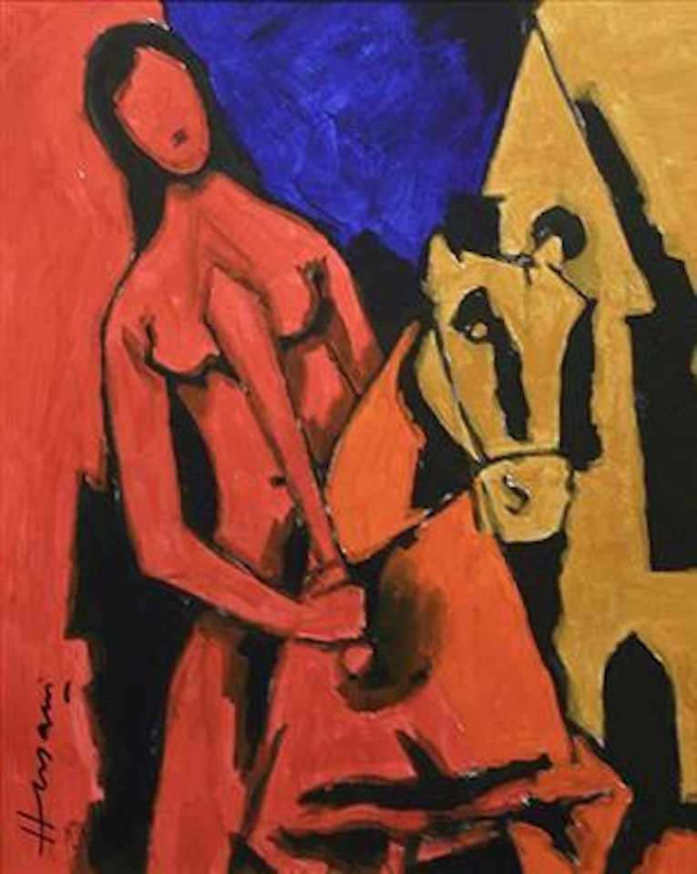 Untitled - figure on horseback by M.F. Husain