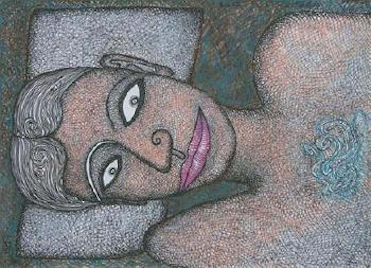 Face of a boy on a pillow by Jogen Chowdhury