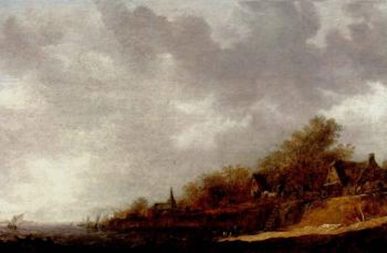 Village at banks of river by Jan van Goyen
