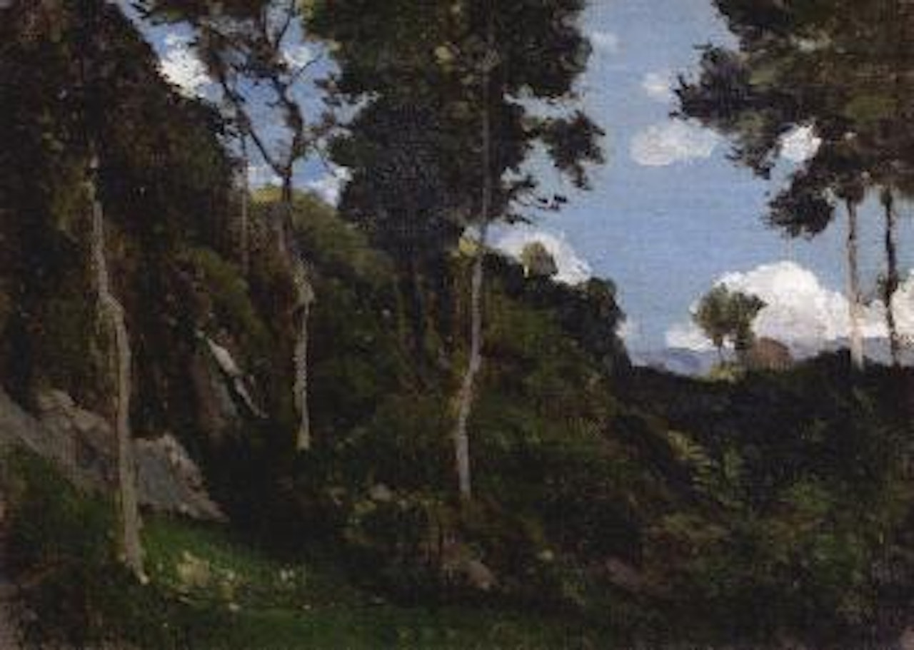 Rocky gully in Fontainebleau forest by Henri Harpignies