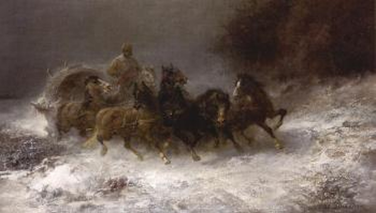 Six horses pulling Walach cart by Adolf Schreyer