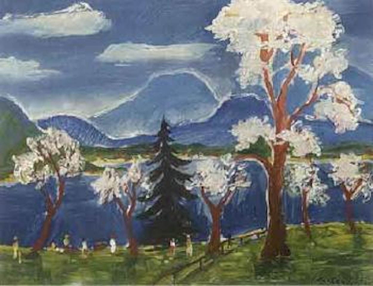 Lake landscape with trees in bloom by Franz Heckendorf