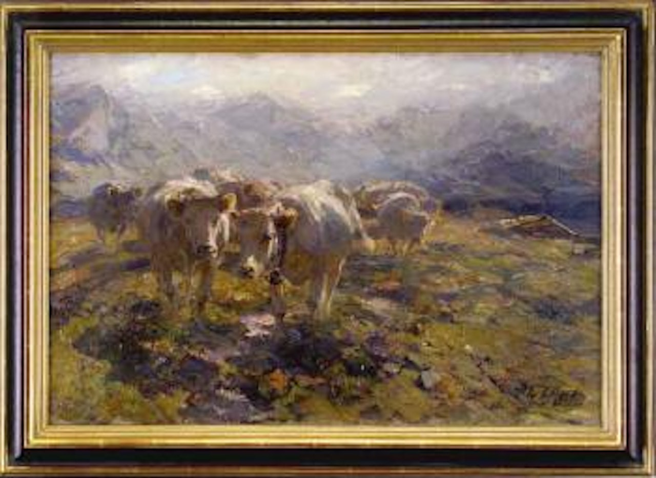 Mountain pasture in the morning by Heinrich von Zugel