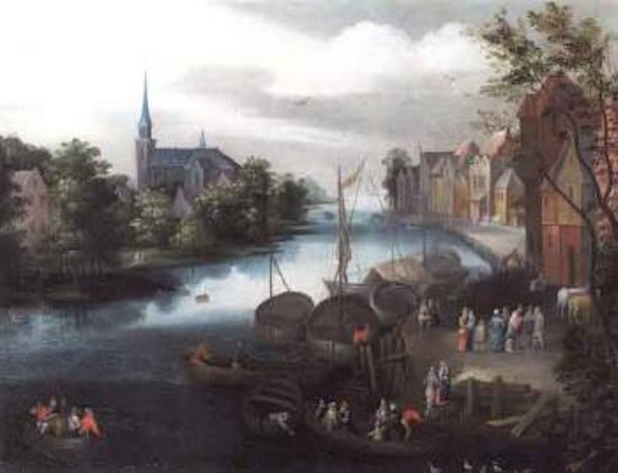Scene de village au bord d'un canal by Jan Brueghel the Younger