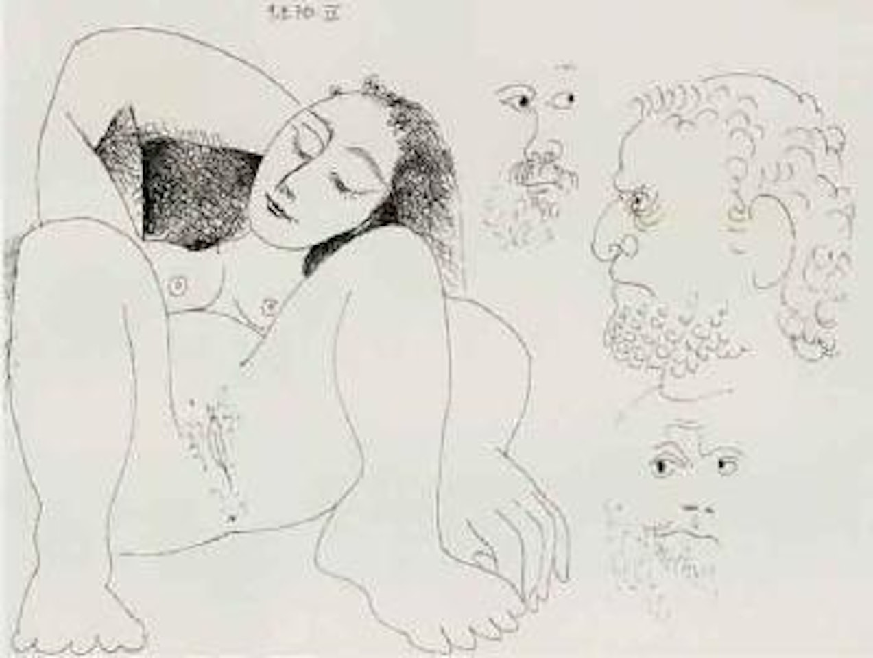 Etudes de tetes d'homme et femme allongee by Pablo Picasso