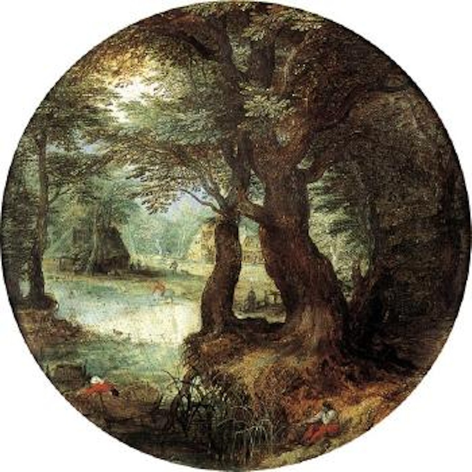 Pecheur au bord d'une riviere dans un sous bois by Jan Brueghel the Younger