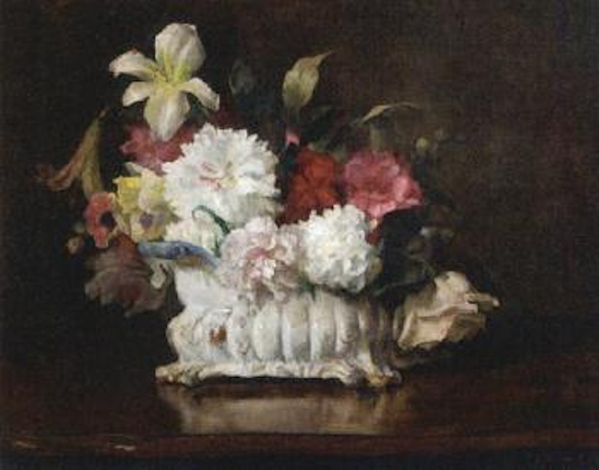 Still life of flowers in ceramic pot by Alexei Harlamoff