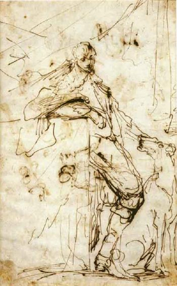 Portrait de gentilhomme en pied, le bras pose sur une balustrade by Pier Francesco Mola