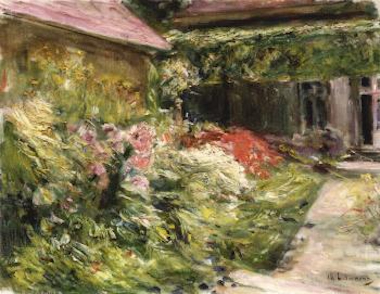 Blumenstauden am Gartnerhauschen - Flowers by the house of the gardener by Max Liebermann