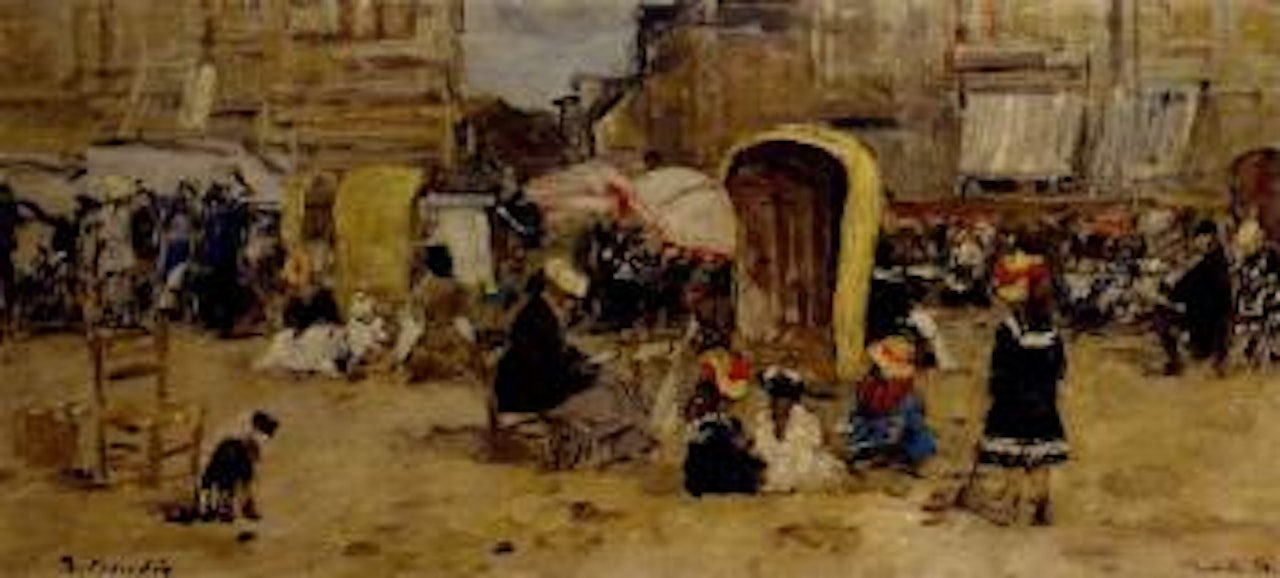 La plage a Trouville by Eugène Boudin