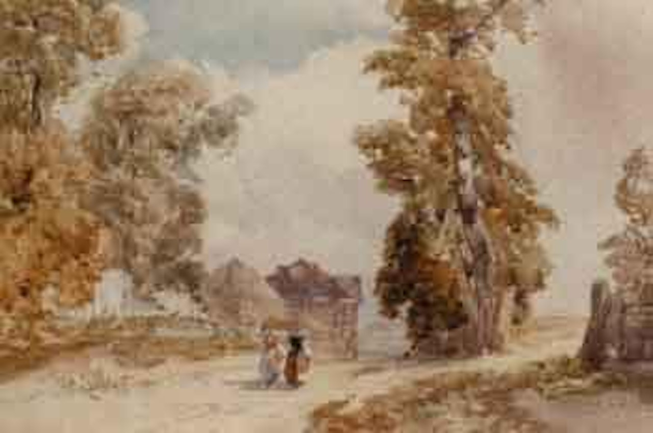 Figures on a rural lane by William Callow