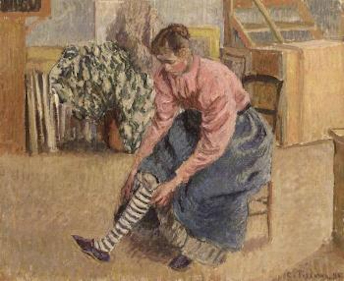 Femme tirant son bas by Camille Pissarro