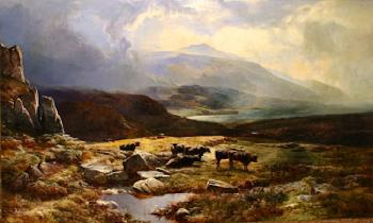 Cattle in a highland landscape by Sidney Richard Percy