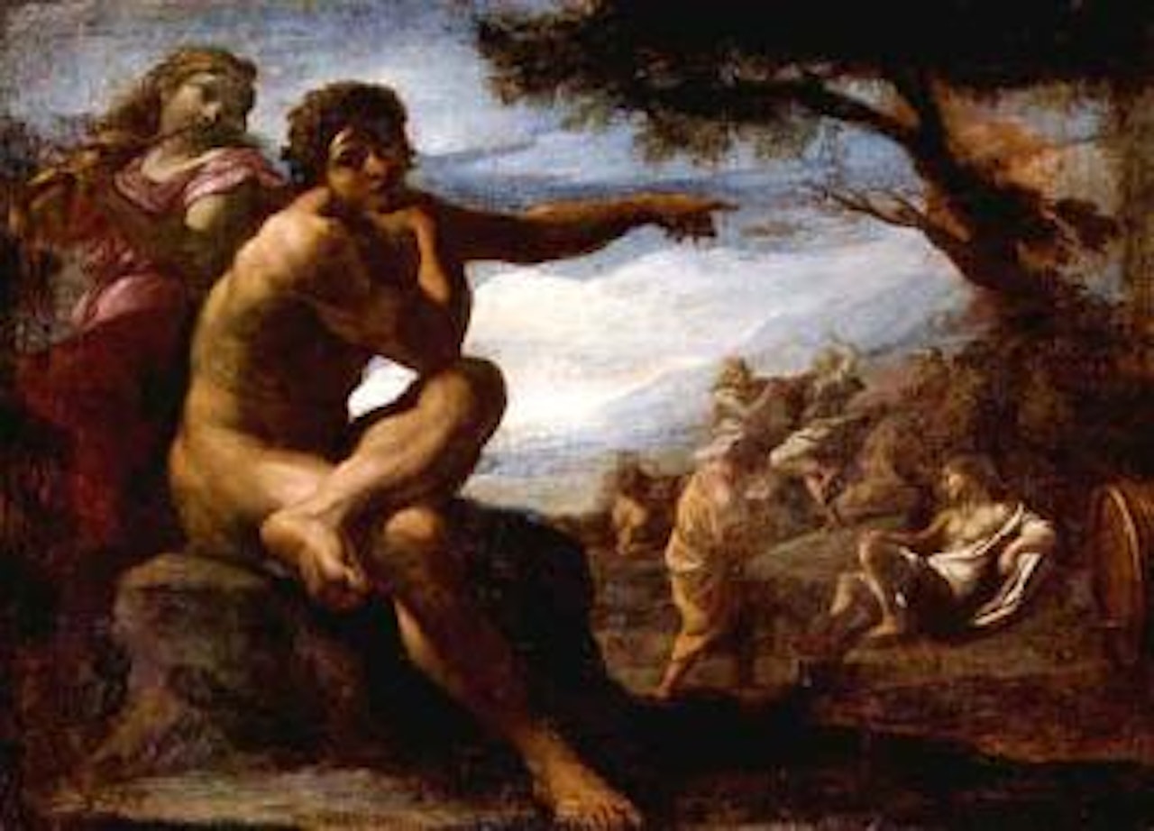 Figures in a landscape by Roman School