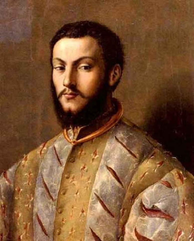 Portrait of a young nobleman, wearing a white dress with a blue satin sash by Florentine School