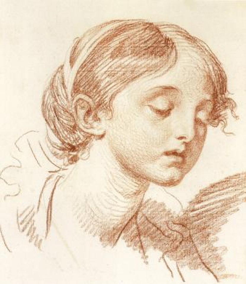 Head of a girl looking down by Jean-Baptiste Greuze