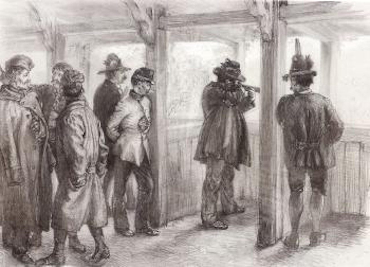 Emperor and members of his court shooting in a range by Adolph Menzel
