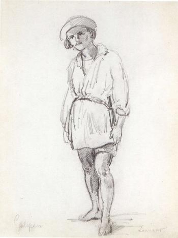 Lauriano standing in a hut. Studies of a seated shepherd, donkeys head by Camille Pissarro
