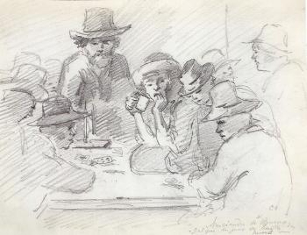 Group of Indians playing cards. Country house of the Sturups family by Camille Pissarro