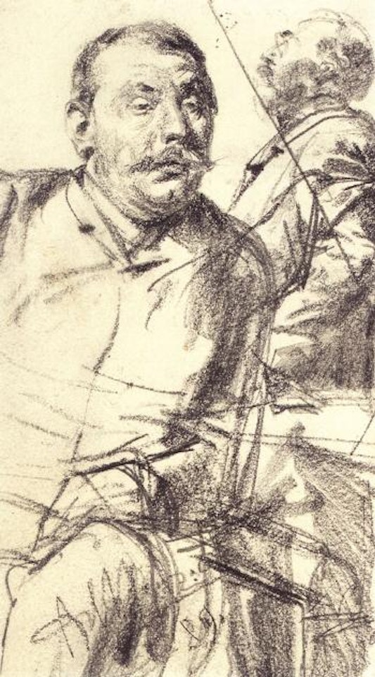 Seated man looking down to the right, bearded figure seen in profile by Adolph Menzel