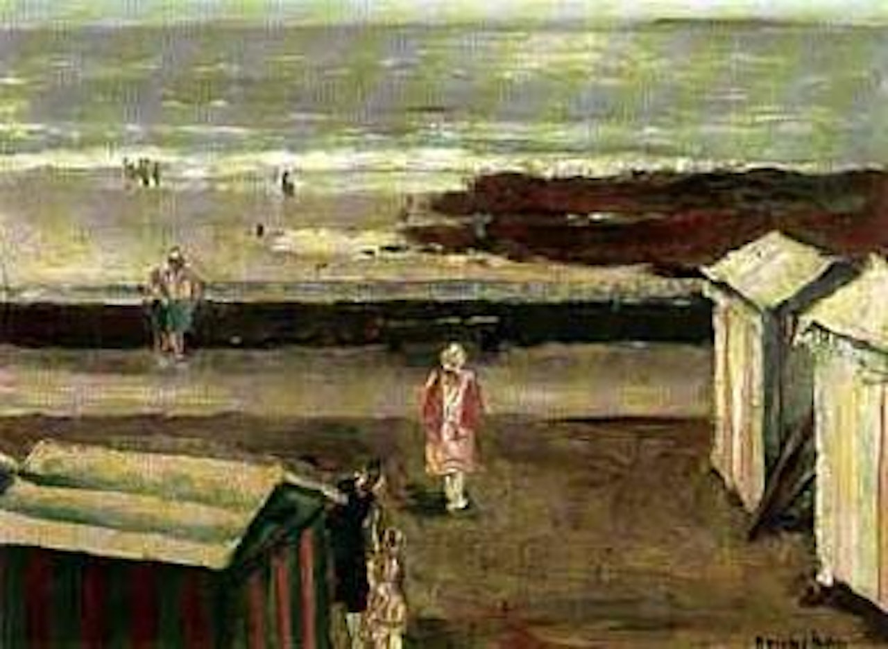 Vue de plage avec cabines by Maurice Brianchon
