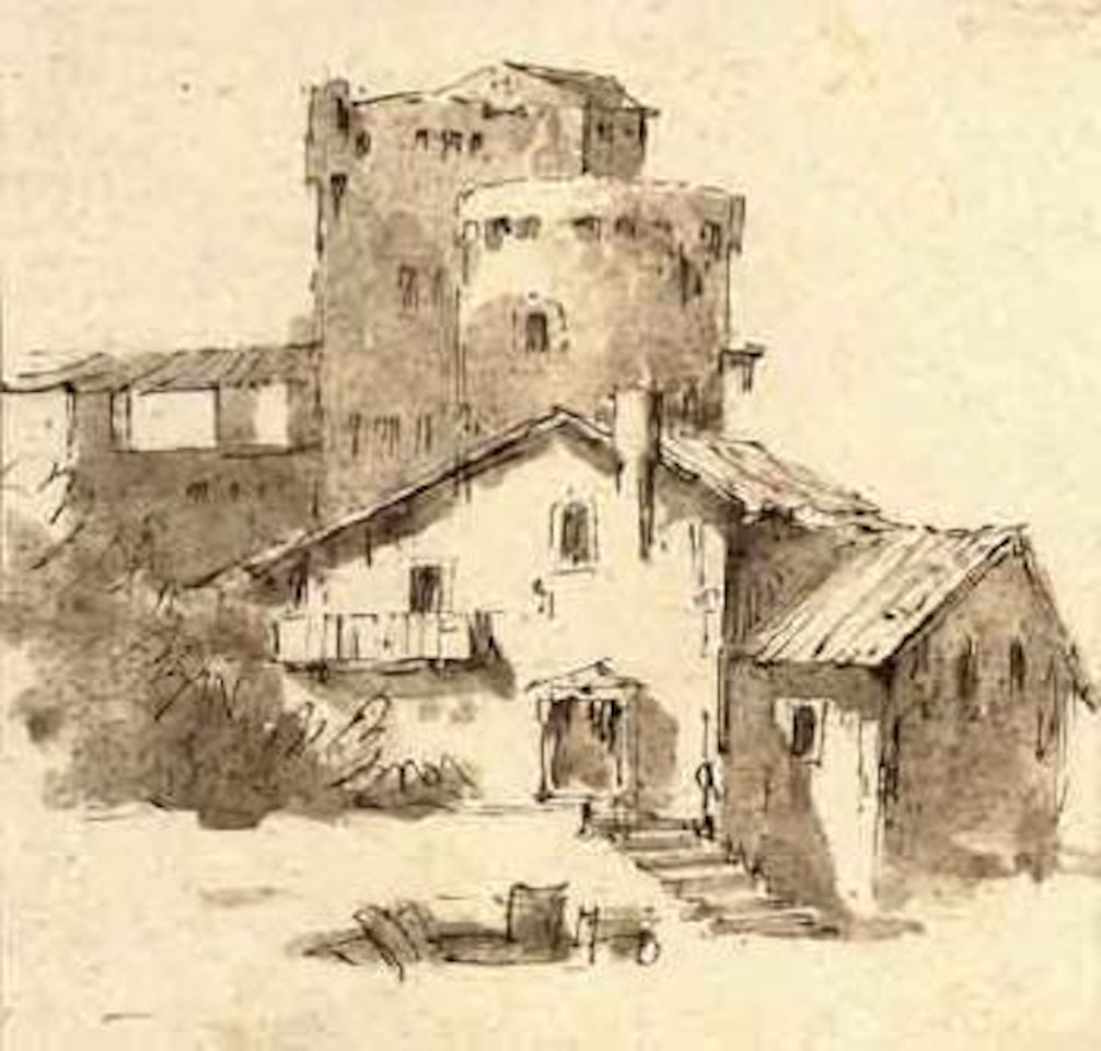 View of buildings with two towers by Giovanni Battista Tiepolo