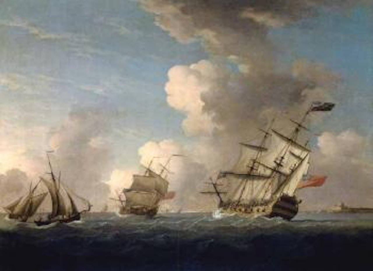 British men of war of the Red Squadron and other shipping at sea by Peter Monamy