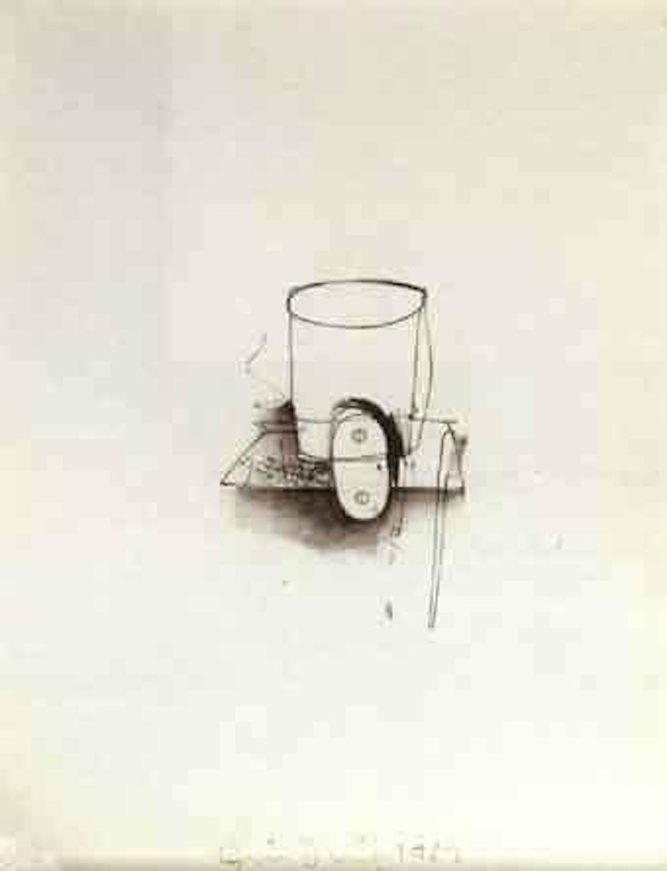 Toothbrush and tumbler and two bright screws by Jim Dine
