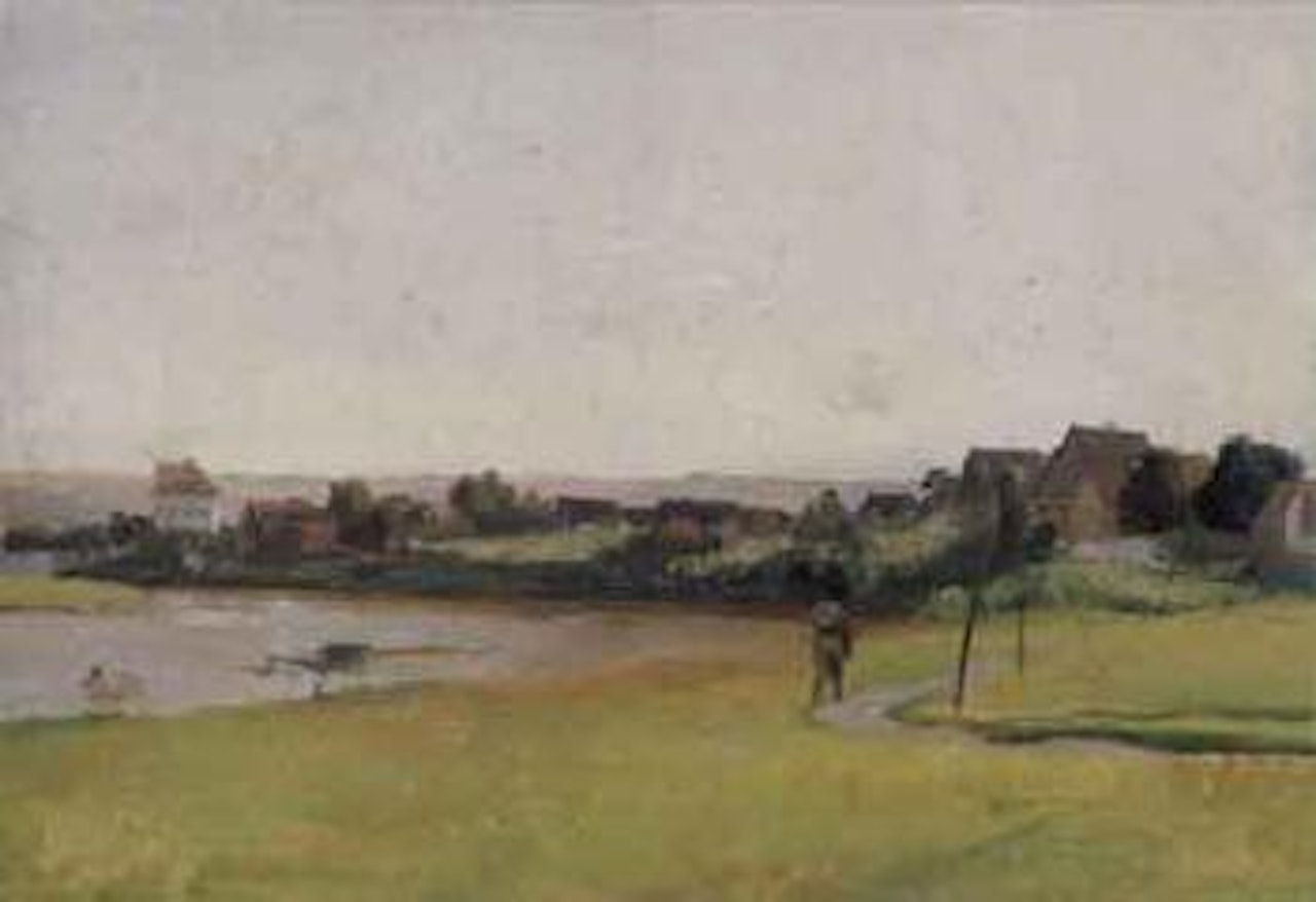 Village by pond by Christian Friedrich Gille