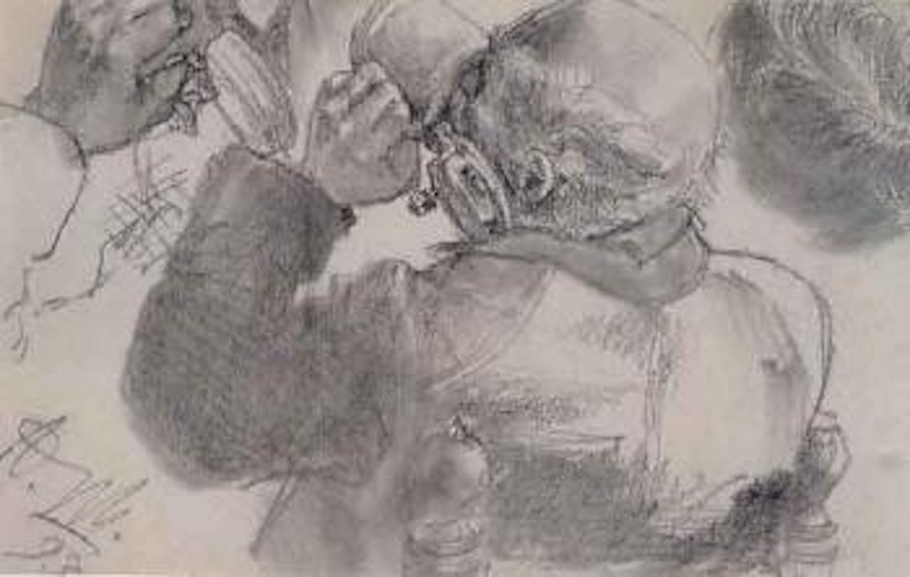 Man drinking from beer mug by Adolph Menzel