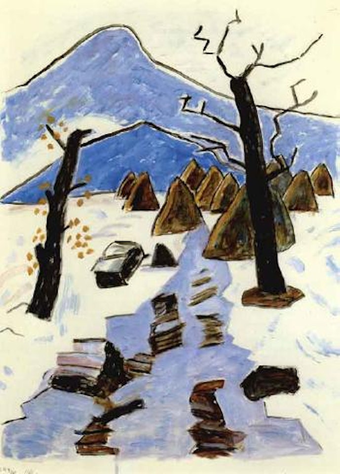 Two trees in melting snow in Murnau by Gabriele Münter