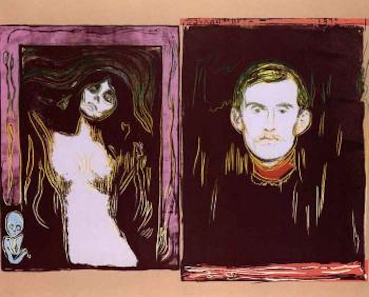 Madonna and self portrait with skeleton's arm - after Munch by Andy Warhol