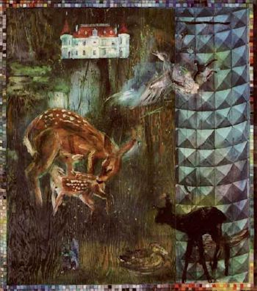 Deer and fauns in front of palace by Ernst Billgren