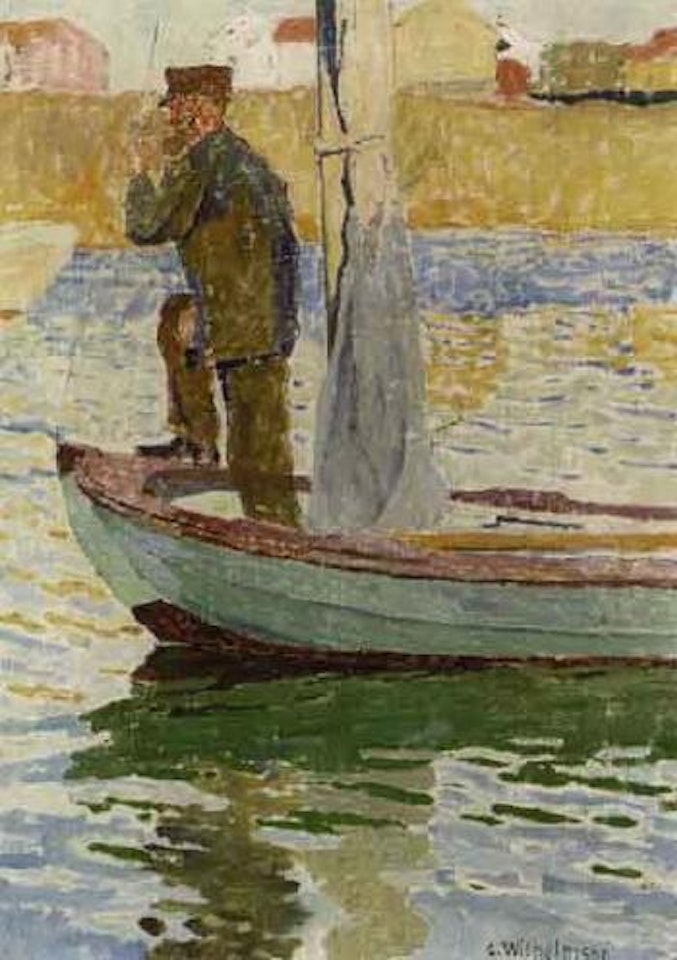 Near land, man in boat by Carl Wilhelmson