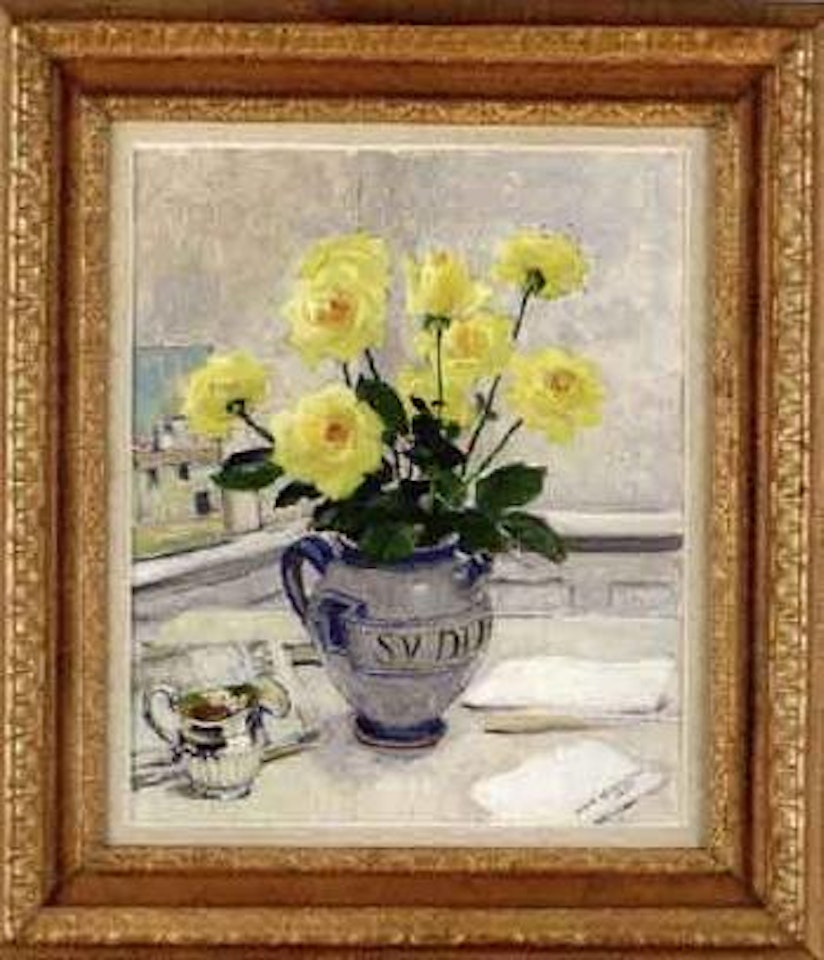 Still life of yellow roses by Olle Hjortzberg