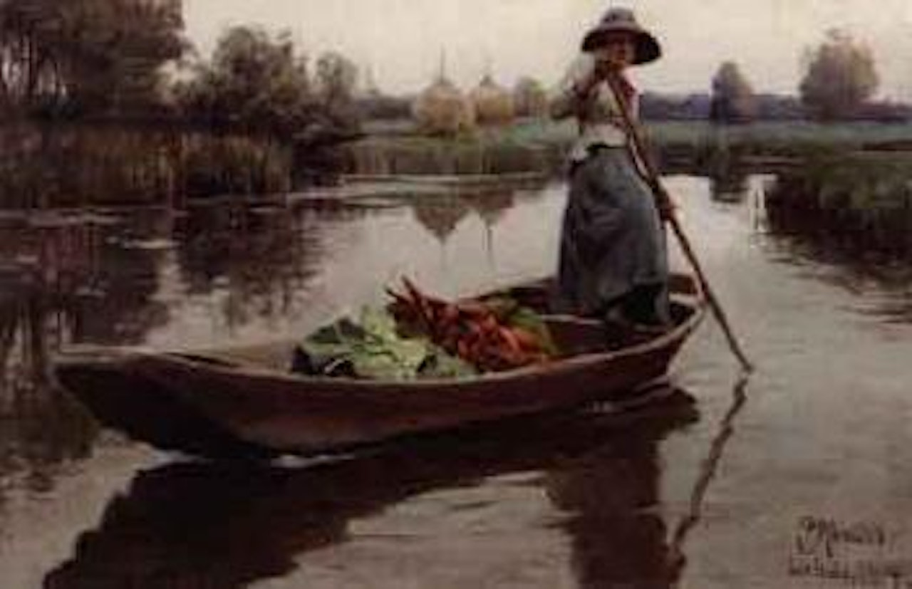 Girl in punt on the river by Peder Mork Monsted