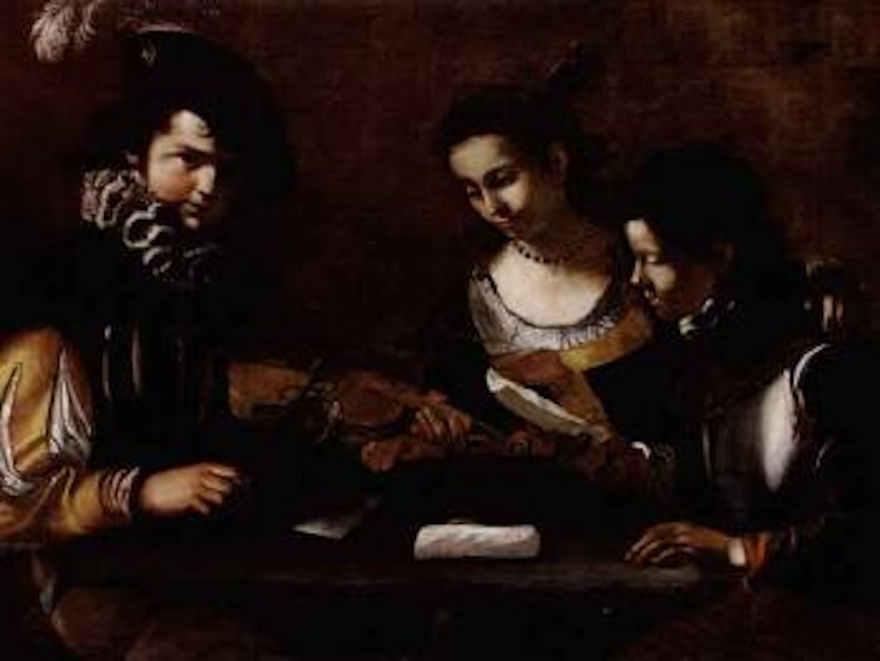 Figures singing and music making by Caravaggio