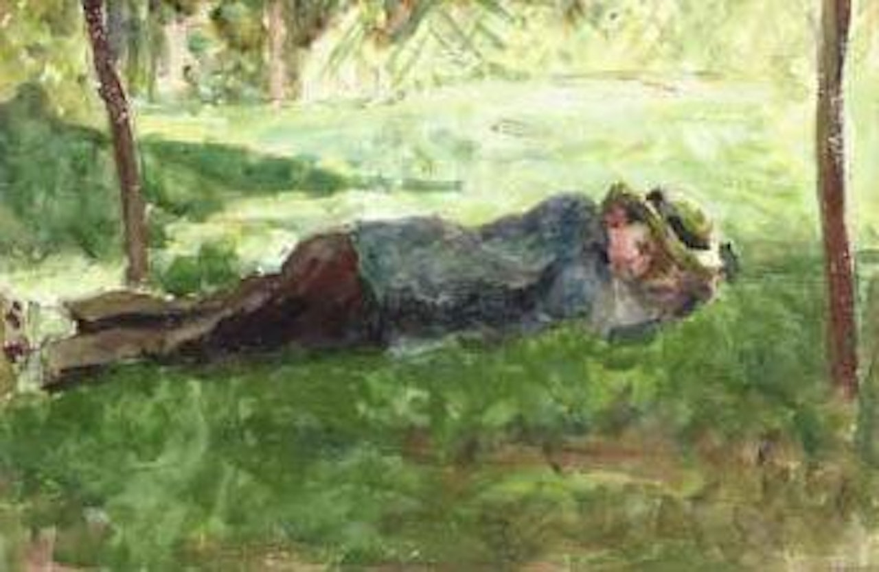 Jeune paysan couche dans l'herbe by Camille Pissarro