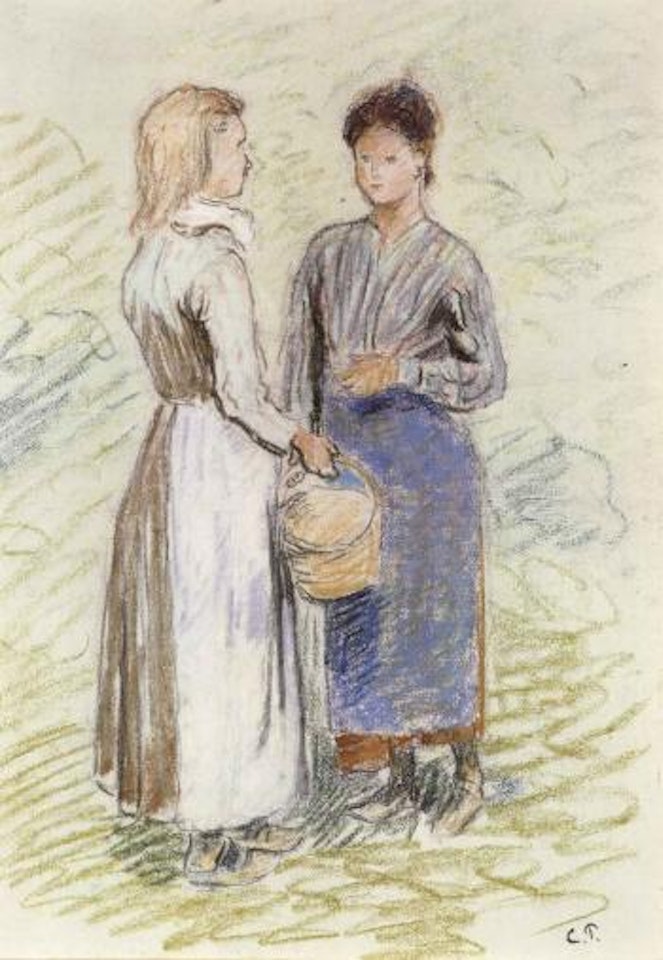 Jeunes paysannes causant by Camille Pissarro