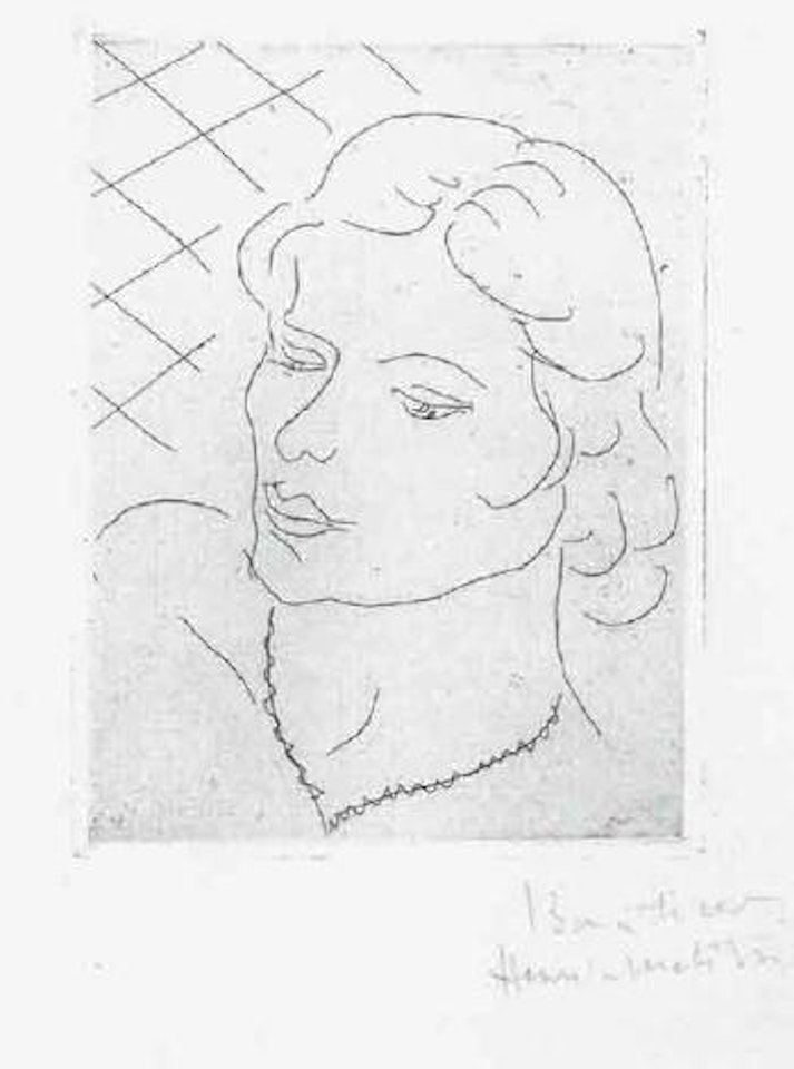 Tete de jeune femme sur fond a carreaux by Henri Matisse