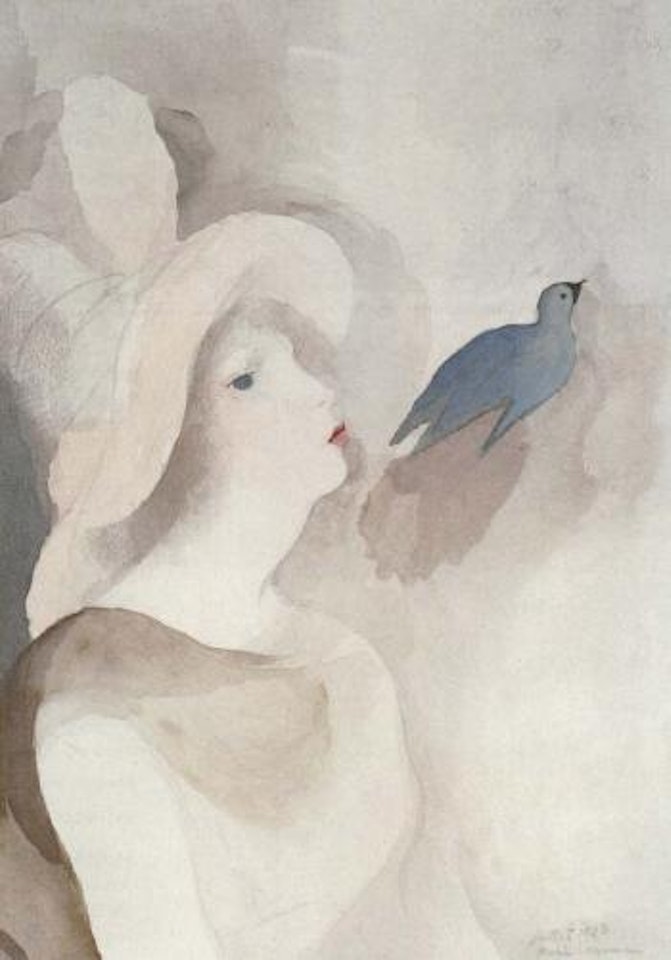 Jeune fille a l'oiseau bleu by Marie Laurencin