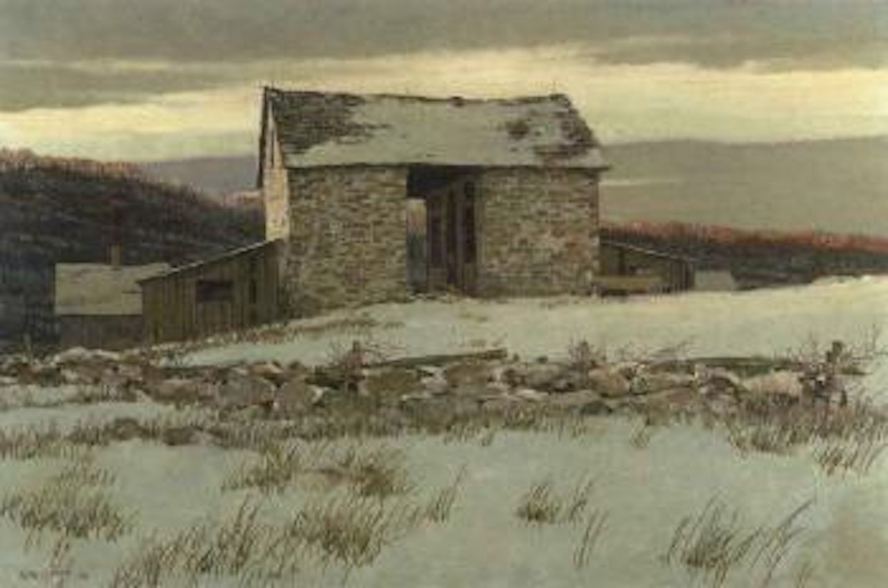 Stone barn in winter by Eric Sloane
