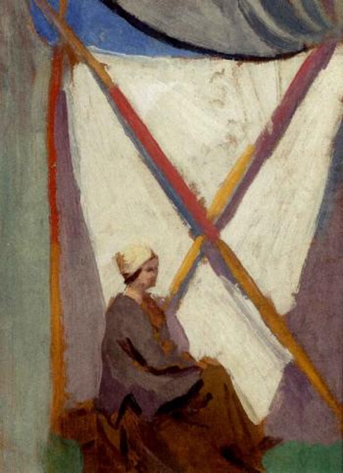 Portrait of the artist's wife Dorelia before a banner by Augustus Edwin John