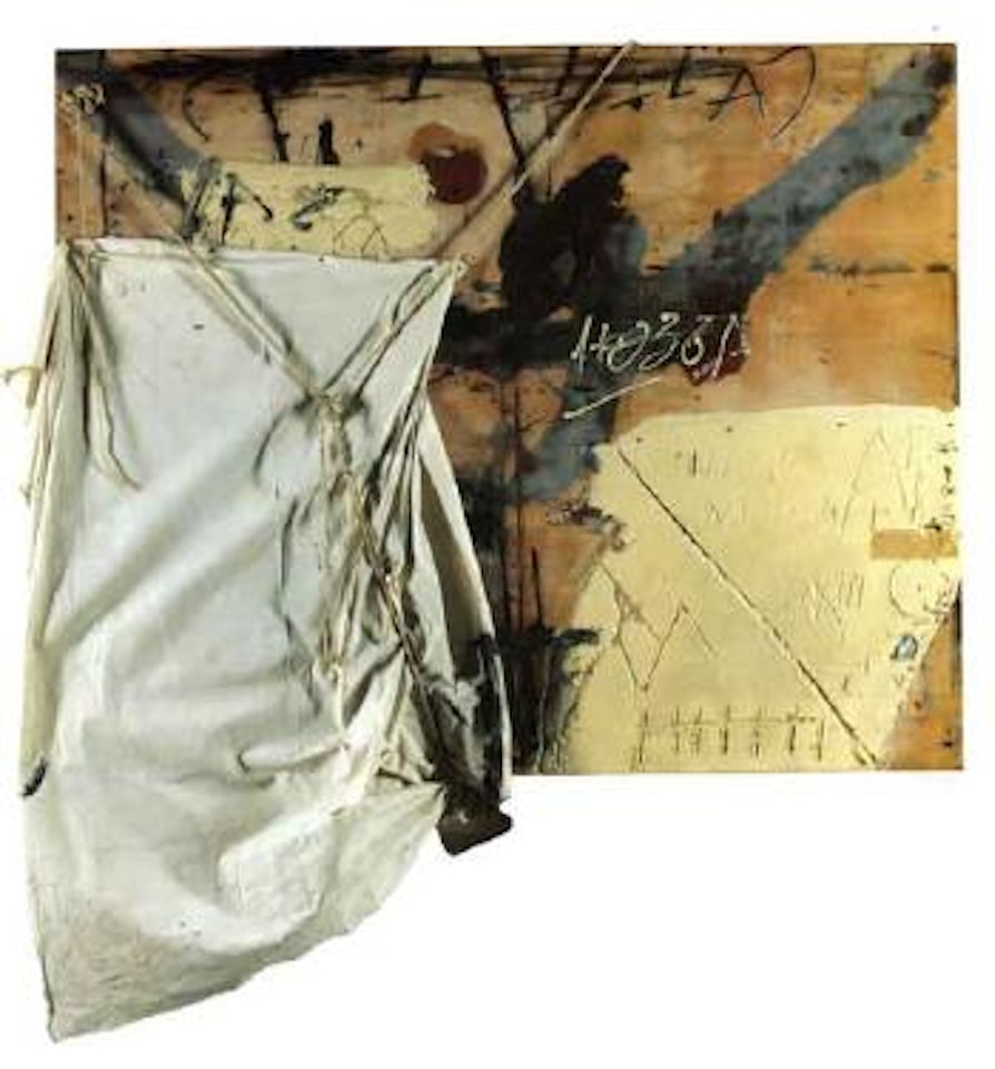 Composition with cloth and rope by Antoni Tapies